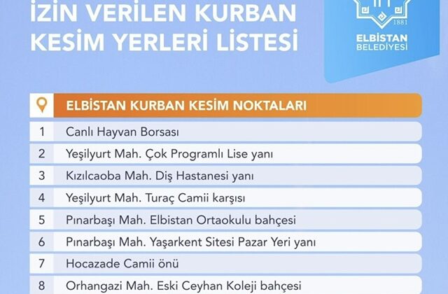 ELBİSTAN’DA KURBAN KESİM ALANLARI BELLİ OLDU