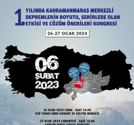 “1. Yılında Kahramanmaraş Merkezli Depremlerin Boyutu, Şehirlere Olan Etkisi ve Çözüm Önerileri” başlıklı kongre düzenlenecek.