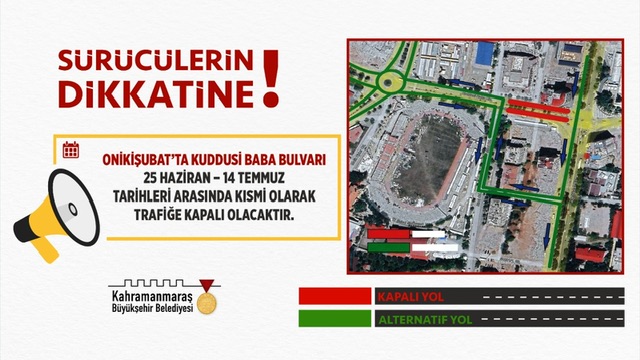 Kuddusi Baba Bulvarı Kısmi Olarak 14 Temmuz’a Kadar Trafiğe Kapatılacak