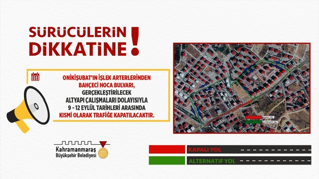 Bahçeci Hoca Bulvarı, 12 Eylül’e Kadar Kısmi Olarak Trafiğe Kapatıldı